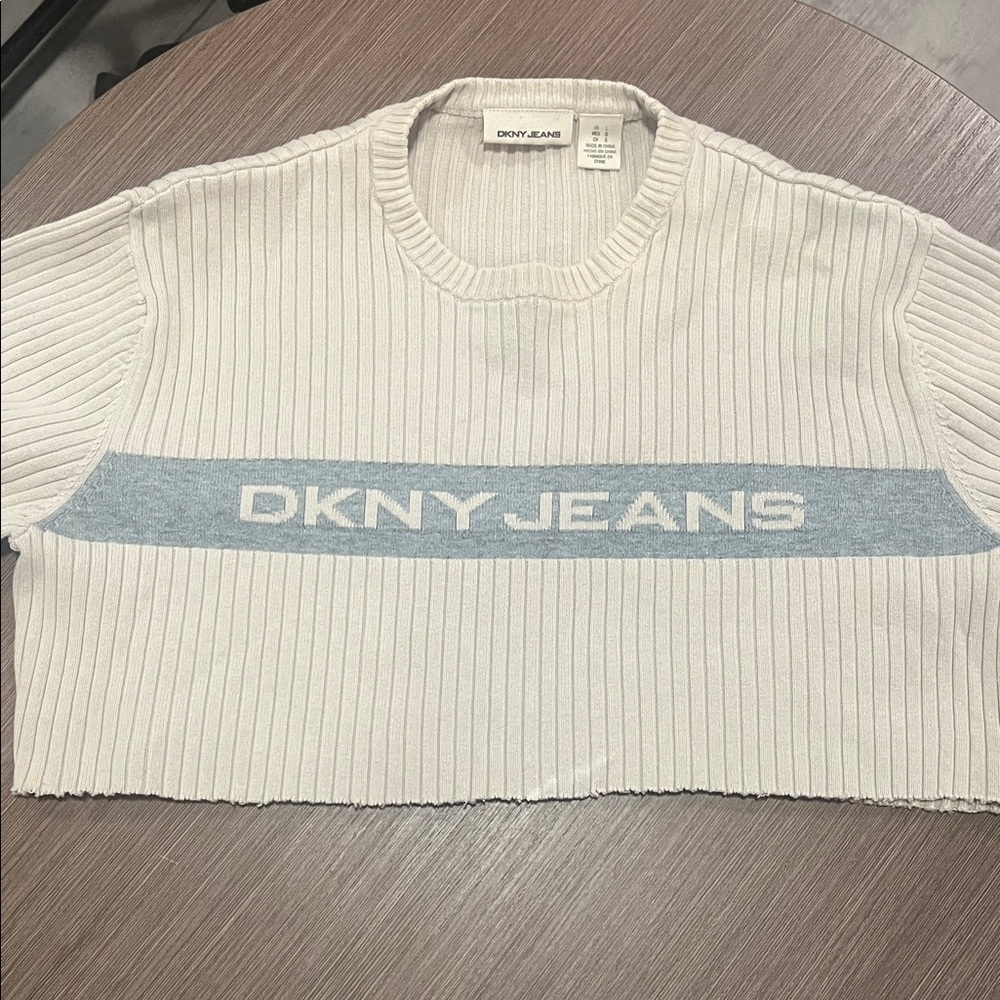 DKNY Jeans Cream Ribbed Knit Top - Long Sleeve / Size Large